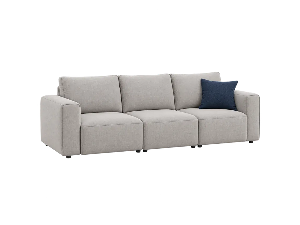 Sofá modular em tecido cinza, apresentado isoladamente para identificação do modelo